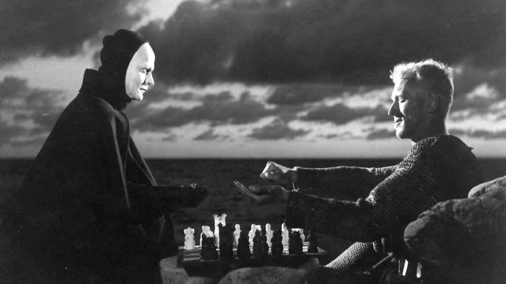 Antonius Block plays chess with Death on the coast in The Seventh Seal