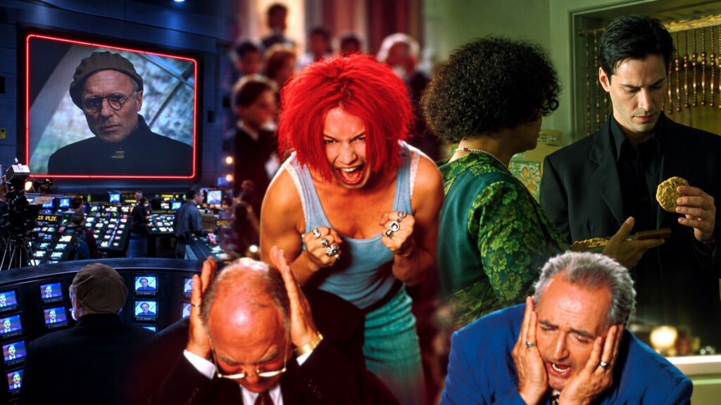 Christof's control room, Lola screaming in a casino, and Neo speaking with the Oracle merge into a collage about free will and determinism.