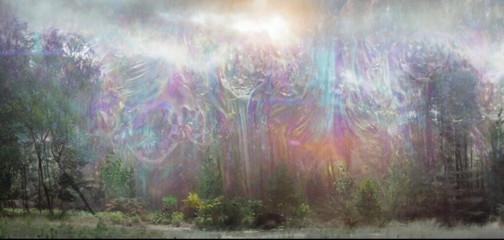 The Shimmer refracts a forest landscape in Annihilation (2018)