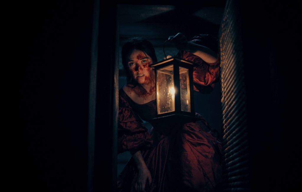 Mārama opens a concealed tukutuku panel inside Hawkser Manor while investigating its secrets.