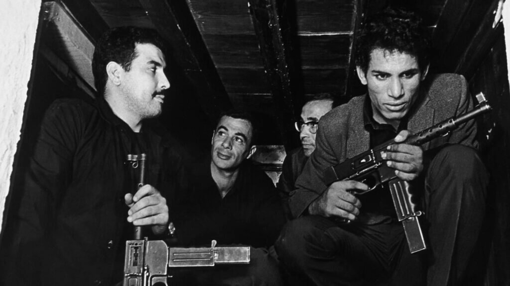 A black-and-white scene from Pontecorvo’s The Battle of Algiers.
