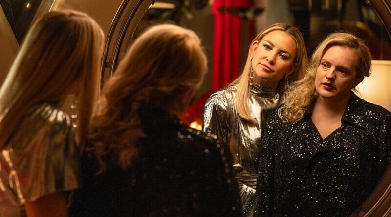 Zoe Shannon (Kate Hudson) and Samantha Lake (Elisabeth Moss) look into a large round mirror in Shell (2025).