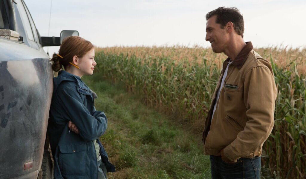 Cooper and his daughter Murph together before his mission in Interstellar