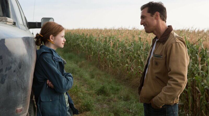 Cooper and his daughter Murph together before his mission in Interstellar